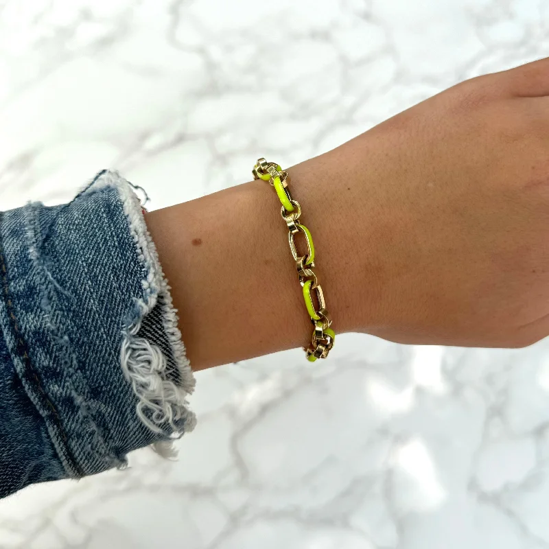 14K GOLD YELLOW ENAMEL DEVIN LINK BRACELET