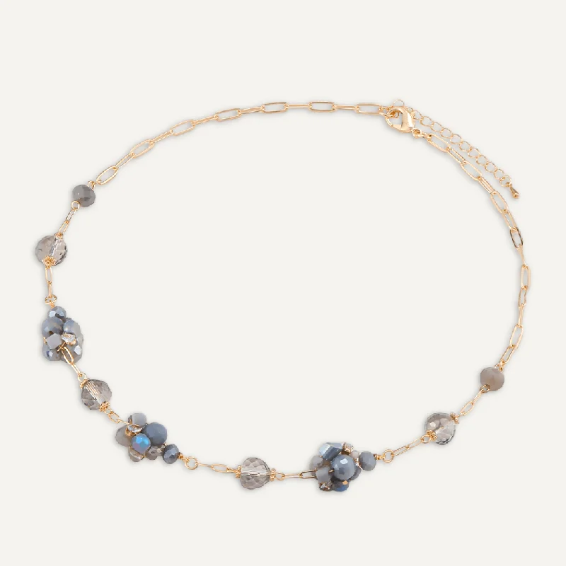 Grey Crystal Cluster Short Necklace In Gold-Tone