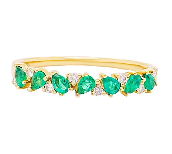 Pear Cut Emerald and Diamond Stackable Band