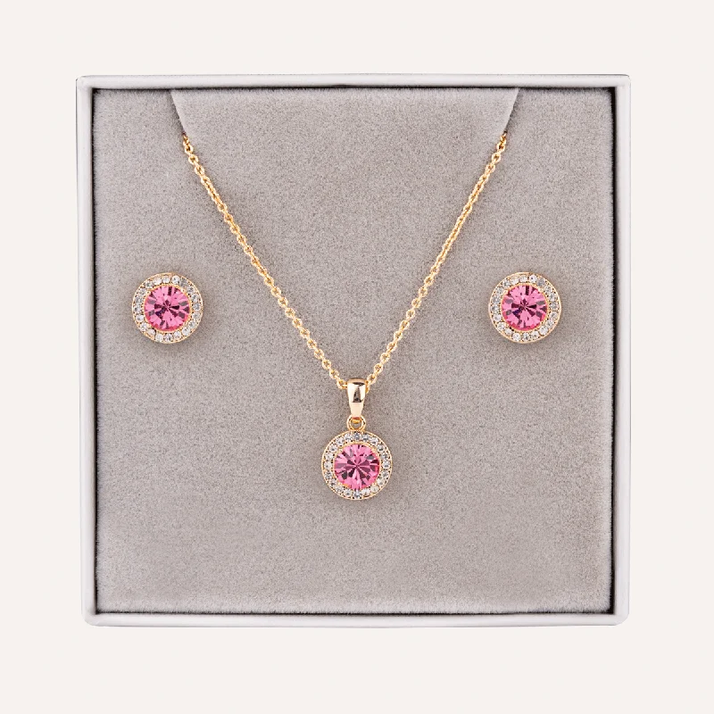 October Tourmaline-Colour Birthstone Necklace & Earring Set In Gold-Tone