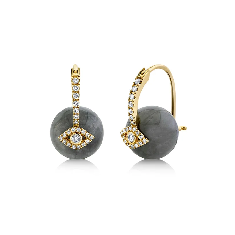 Gold & Diamond Eye Grey Cat's Eye Earrings