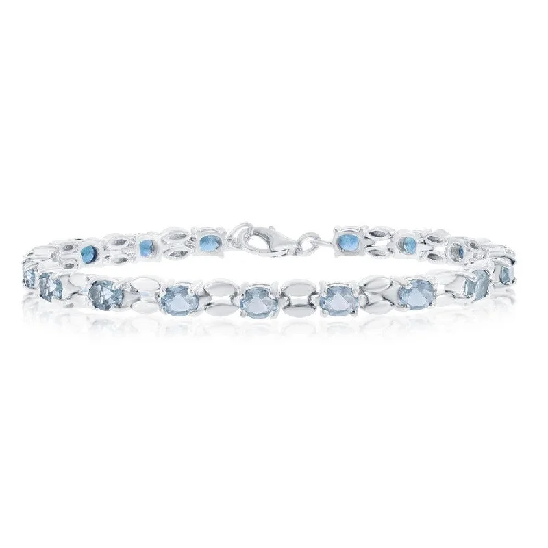 Sterling Silver 7.28cttw Blue Topaz Gemstone Oval Linked Bracelet