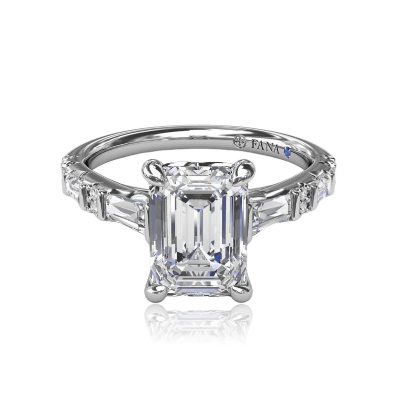 14K WHITE GOLD DIAMOND BAGUETTE AND ROUND ENGAGEMENT RING - SETTING ONLY