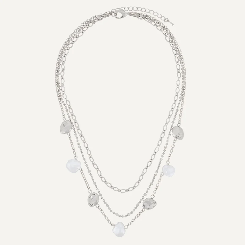 Short Multi-Layer Faux Pearls Necklace In Silver-Tone