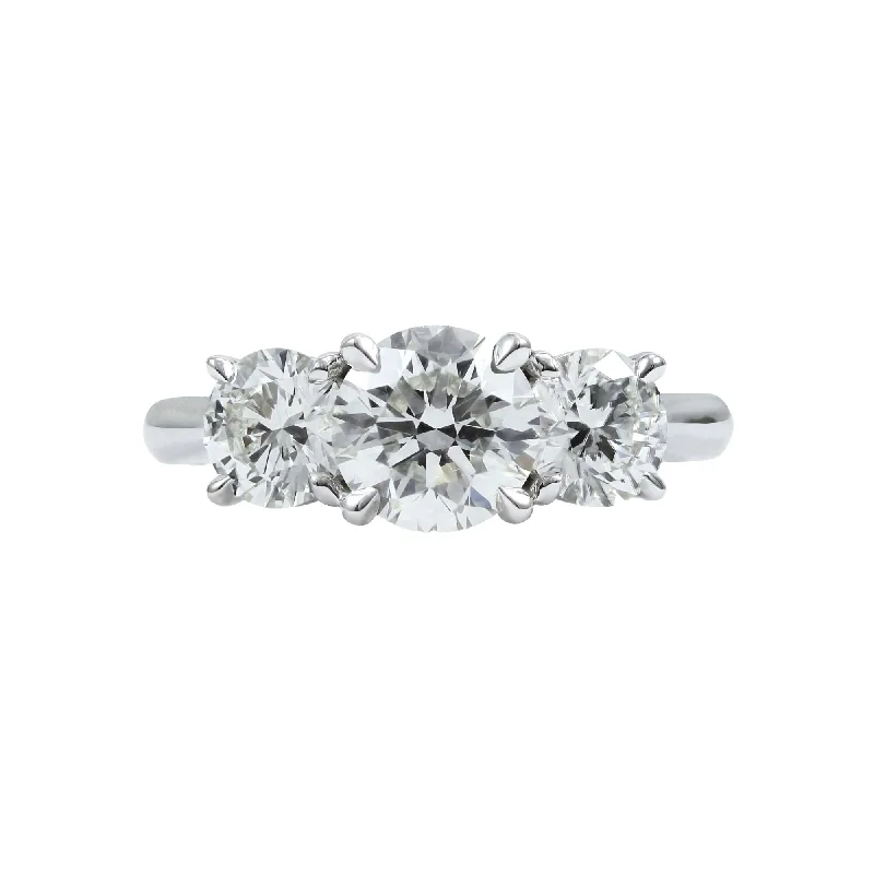 14K WHITE GOLD HENNE-FIT ROUND BRILLIANT DIAMOND THREE-STONE RING WITH A 1.23CT CENTER