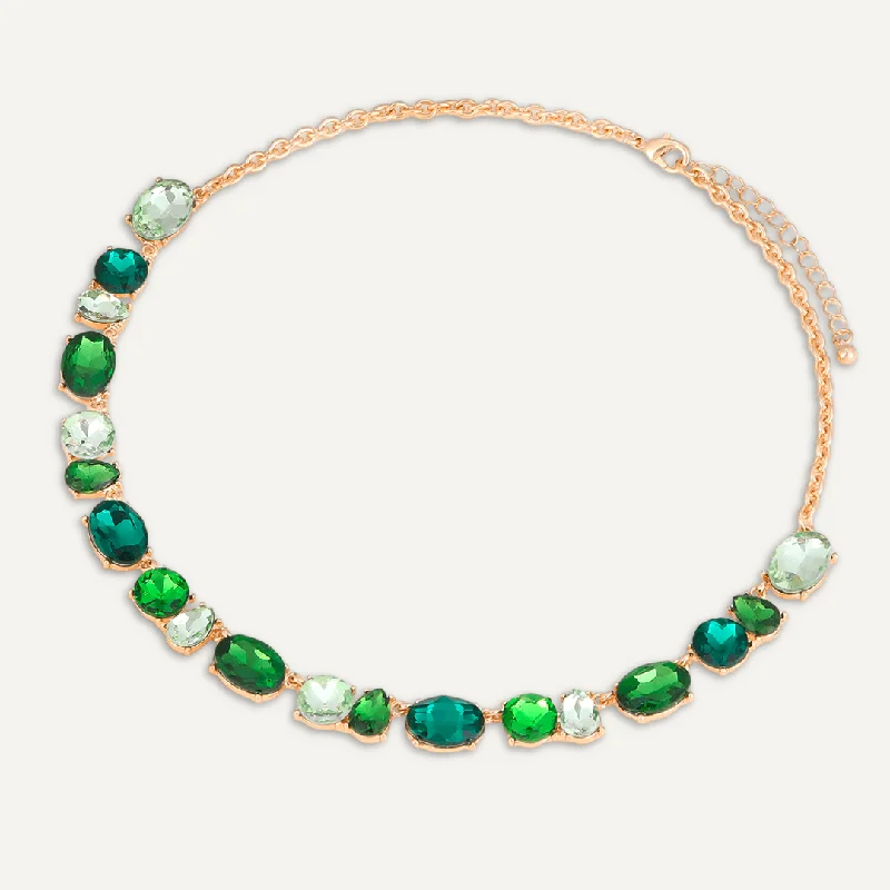 Mixed-Cut Green Crystal Necklace In Gold-Tone