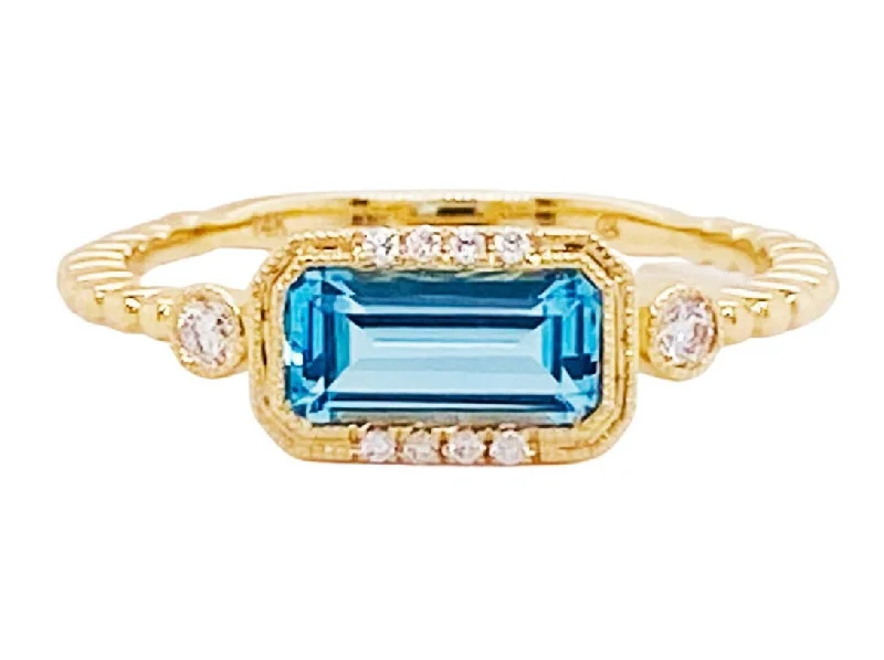 Horizontal Emerald Blue Topaz Ring