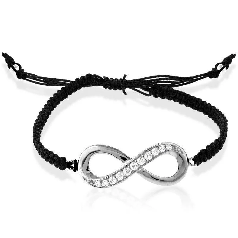 Sterling Silver Large Half CZ Infinity Macrame Bracelet