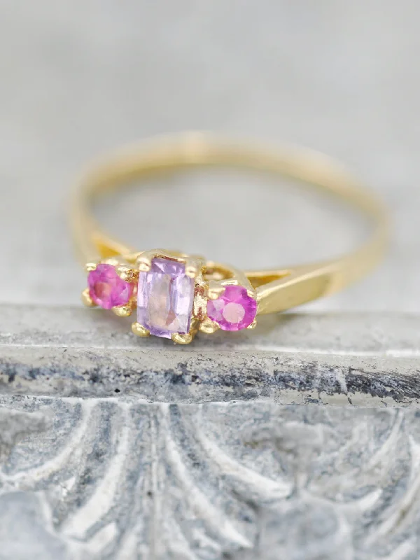 14K Lilac Sapphire + Ruby Ring