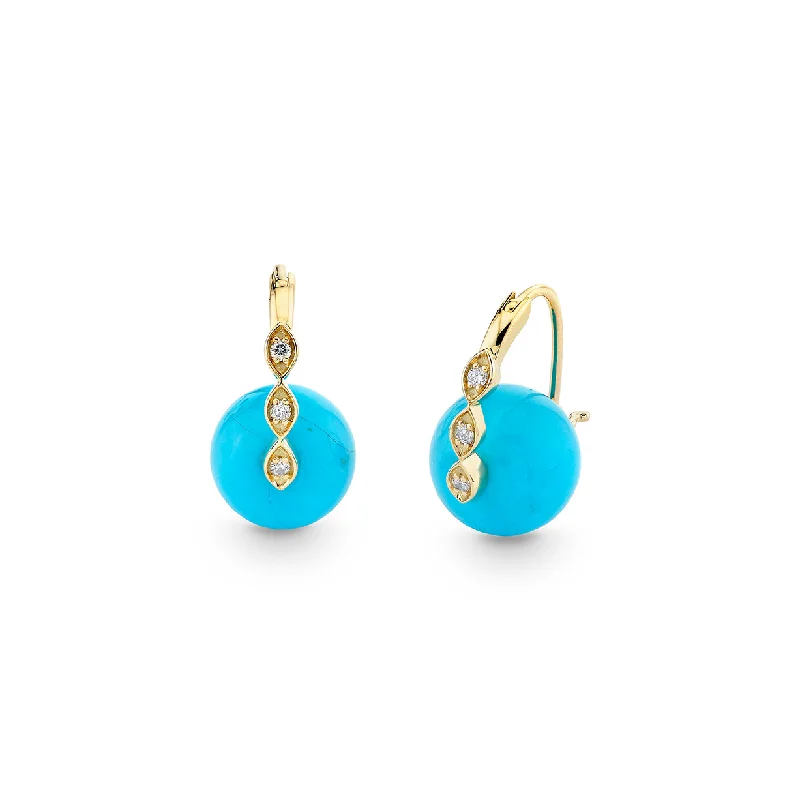 Gold & Diamond Marquise Eye Turquoise Earrings