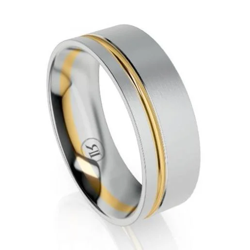 Offset Stripe Platinum with Gold Wedding Ring