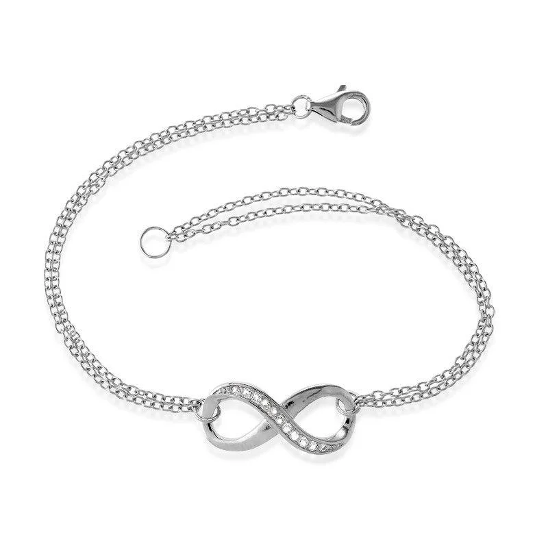 Sterling Silver Double Strand Half White Topaz Infinity Bracelet