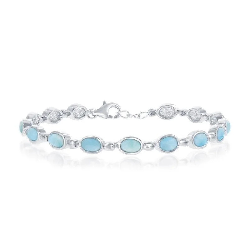 Sterling Silver Bezel-Set Oval Larimar Linked Bracelet, 7"