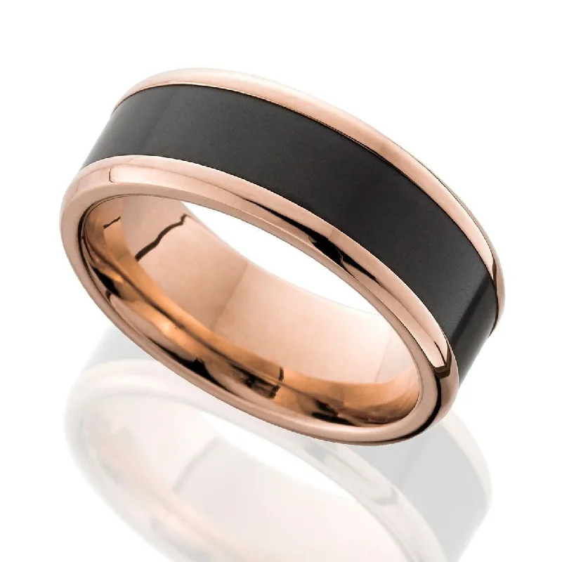 Elysium Kratos Black Diamond and 18 Carat Rose Gold Wedding Ring