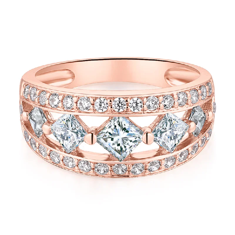 Princess Cut and Round Brilliant Dress ring with 1.71 carats* of diamond simulants in 10 carat rose gold