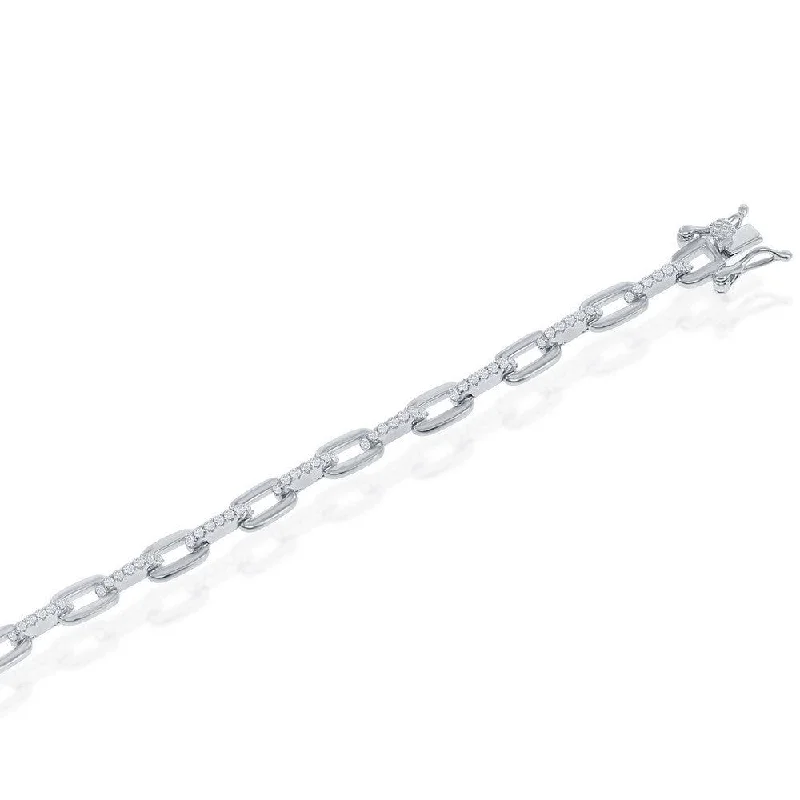 Sterling Silver Cubic Zirconia Linked Bracelet, 7"