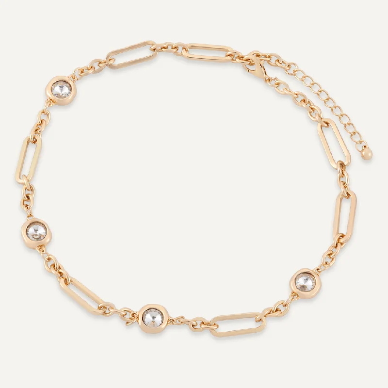 Short Contemporary Crystal Chain-Link Necklace In Gold-Tone