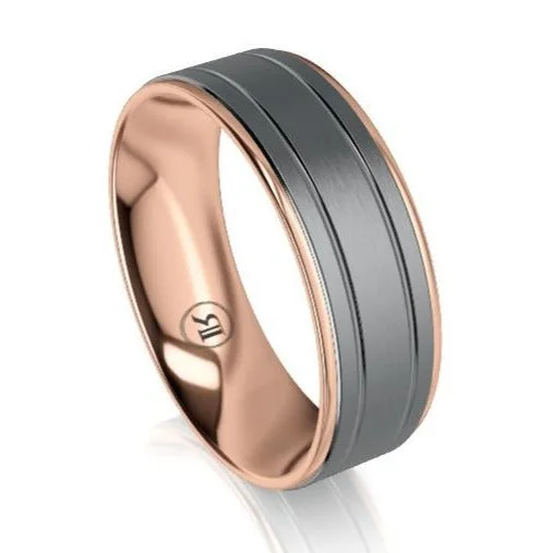 Grooved Tantalum and Gold Edge Wedding Ring