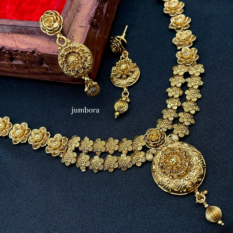 Dual Row Gold Alike Floral Necklace Set