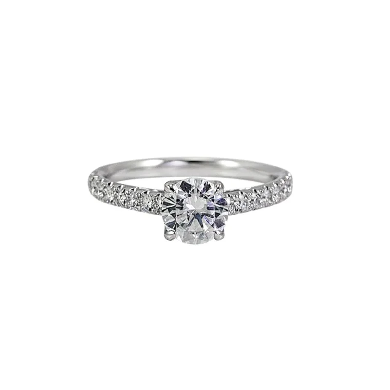 18K White Gold 4-Prong Semi-Mount Diamond Accent Engagement Ring (Setting Only)