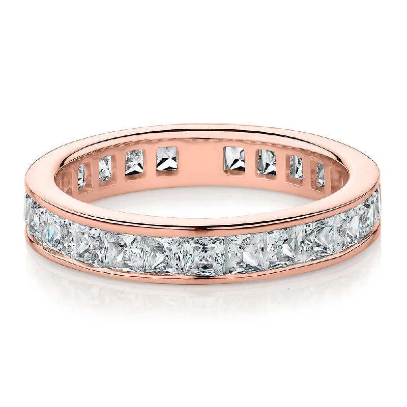 All-rounder eternity band with 2.5 carats* of diamond simulants in 10 carat rose gold