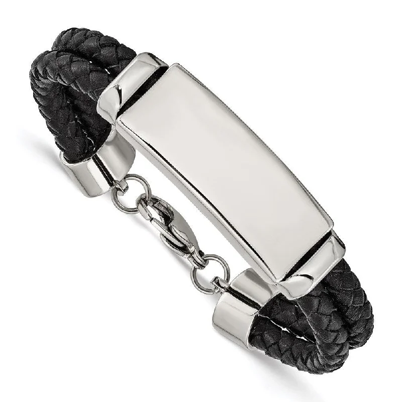 Stainless Steel Polished Leather Bracelet