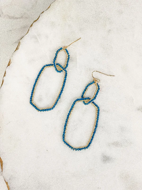 Seed Bead Link Dangle Earrings - Teal