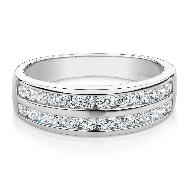 Dress ring with 0.72 carats* of diamond simulants in 10 carat white gold