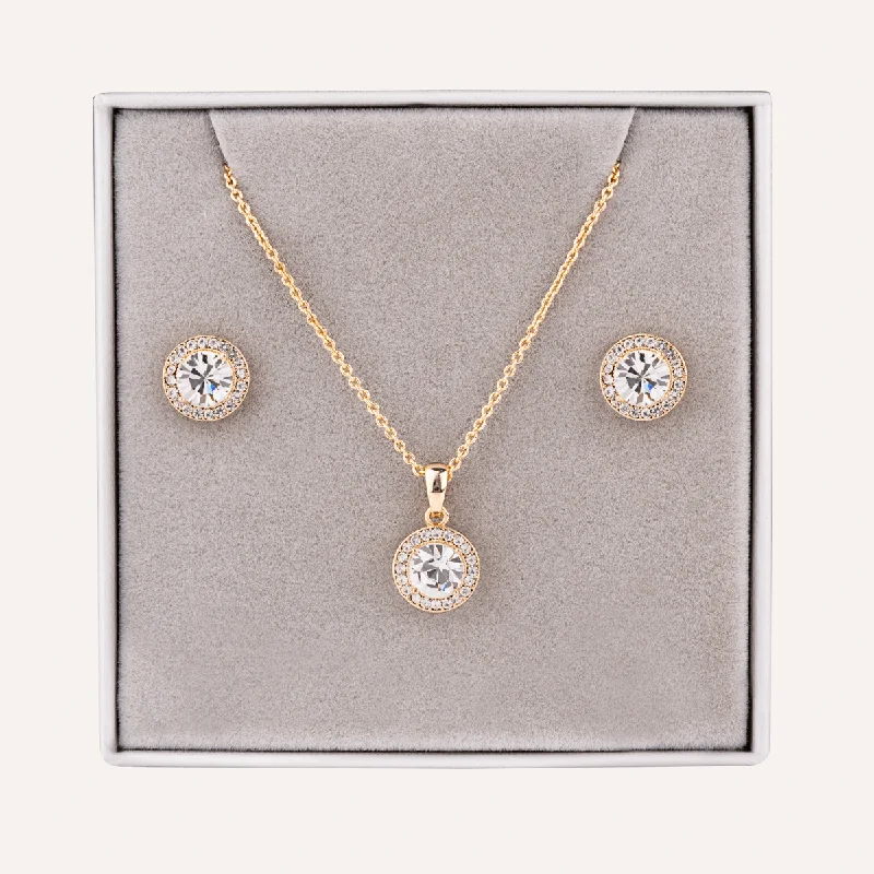 April Diamond-Colour Birthstone Necklace & Earring Set In Gold-Tone