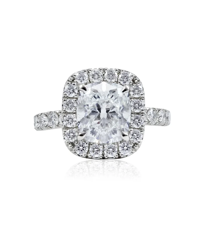 Platinum 3.02CT Cushion-Cut Diamond Halo Engagement Ring