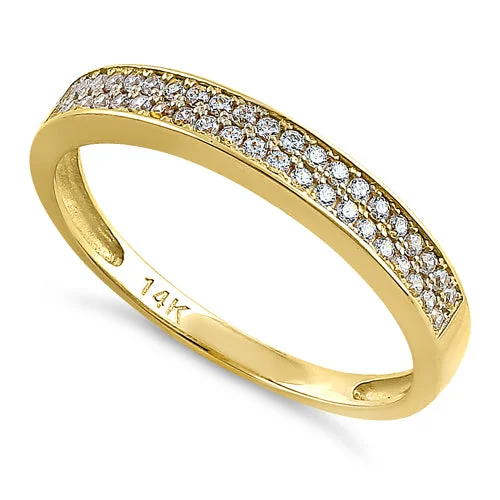 Solid 14K Yellow Gold Double Row CZ Ring