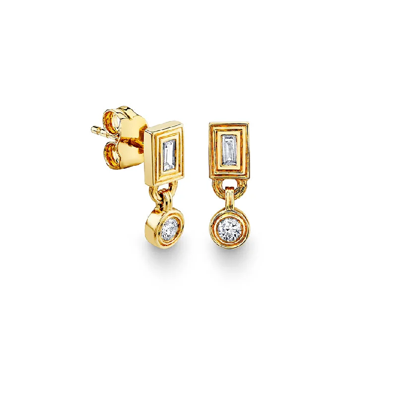 Gold & Diamond Fluted Baguette & Round Drop Earring