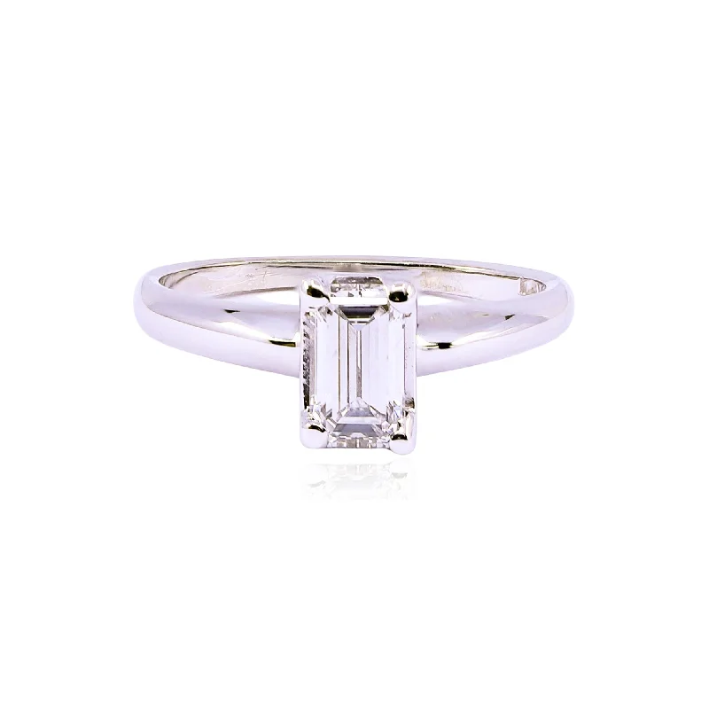 ESTATE 14K WHITE GOLD 0.50CT EMERALD-CUT DIAMOND SOLITAIRE RING