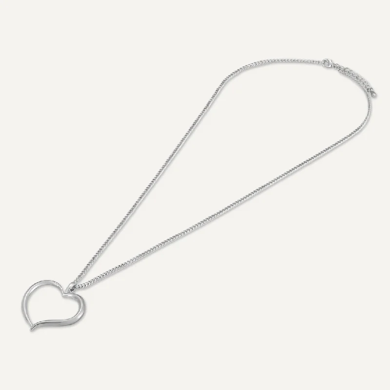 Heart Pendant Long Necklace In Silver-Tone