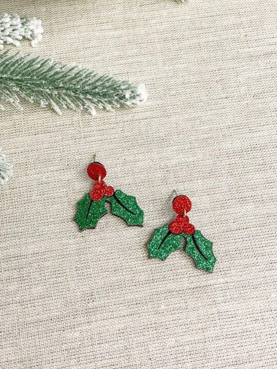 Glitter Holly Dangle Earrings