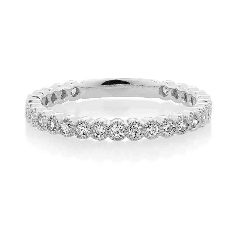 Wedding or eternity band with 0.4 carats* of diamond simulants in 10 carat white gold