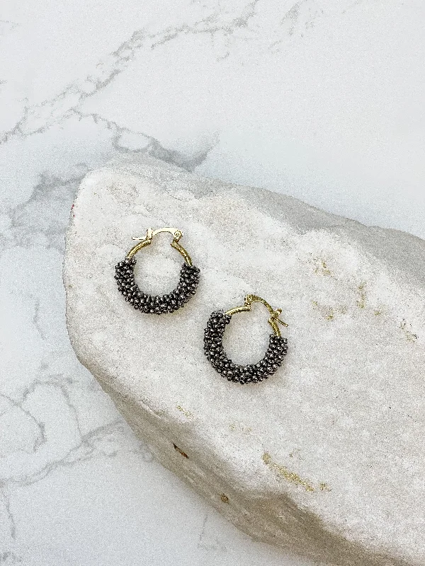 Petite Seed Bead Hoop Earrings - Silver