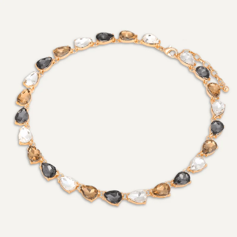 Teardrop Smokey Brown Jewel Collar Necklace In Gold-Tone