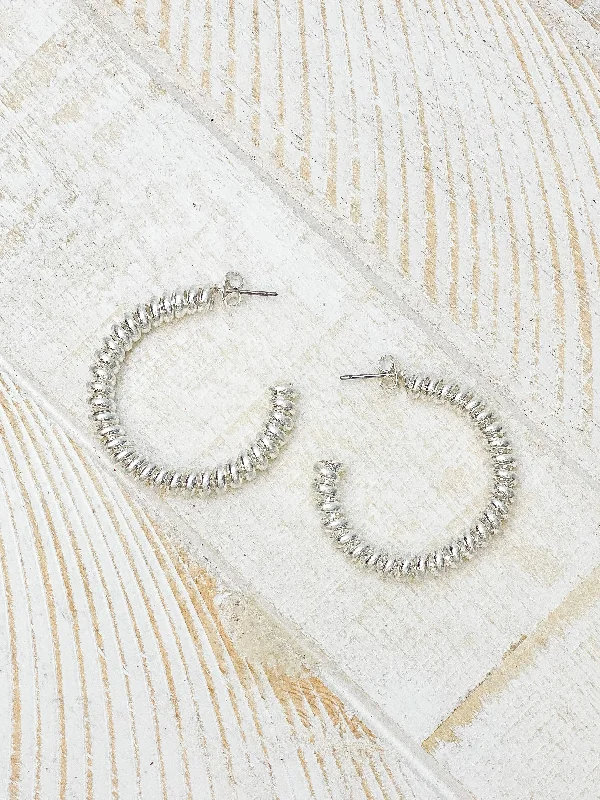 Vintage Brass Coil Hoop Earrings - Silver