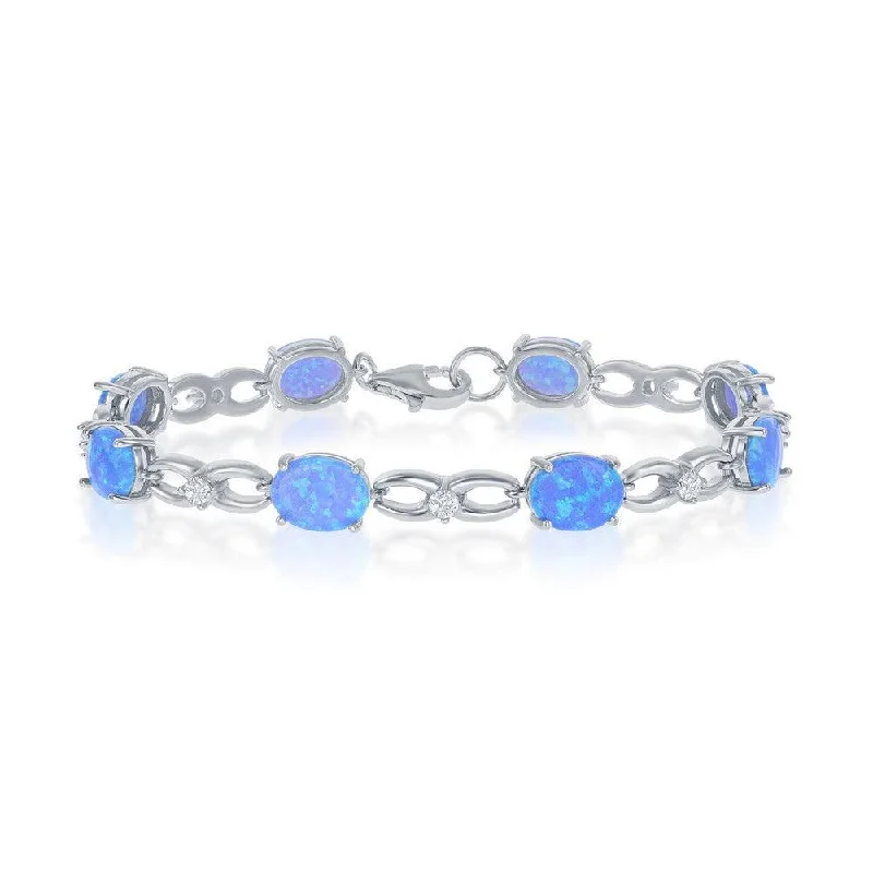 Sterling Silver Infinity Blue Opal and CZ Bracelet, 7.25"