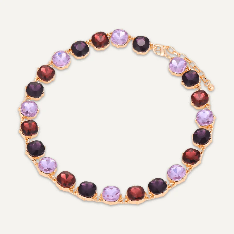 Circular Purple Jewel Collar Necklace In Gold-Tone