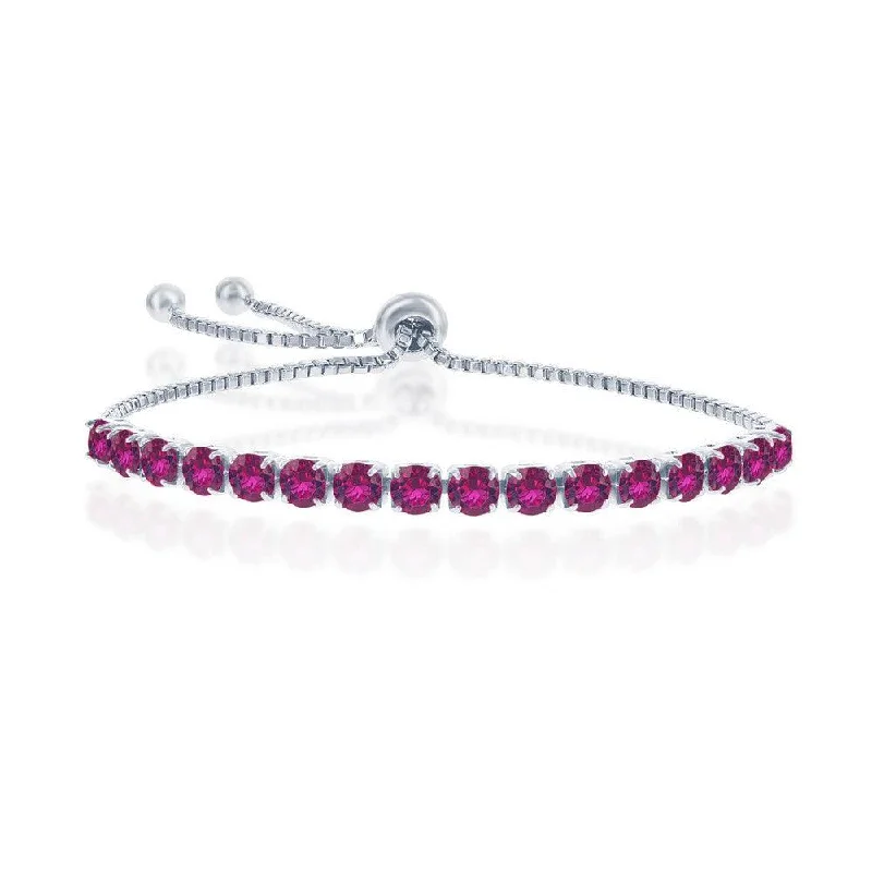 Sterling Silver 4MM Ruby July Swarovski Element Adjusatble Bolo Bracelet