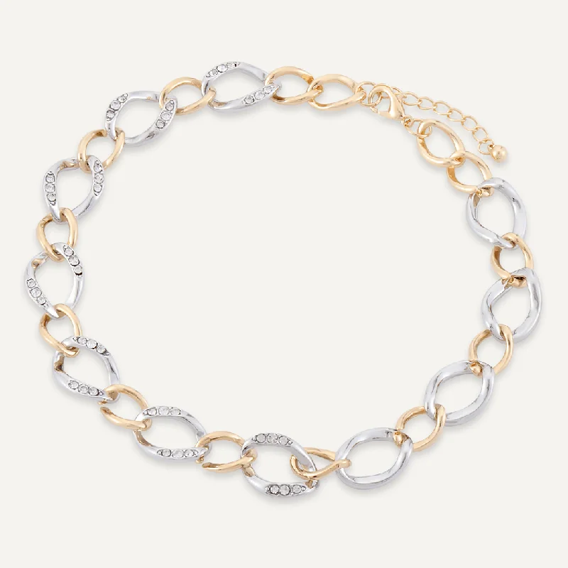 Party Crystal Lobster Clasp Chain-Link Necklace In Gold & Silver Tone