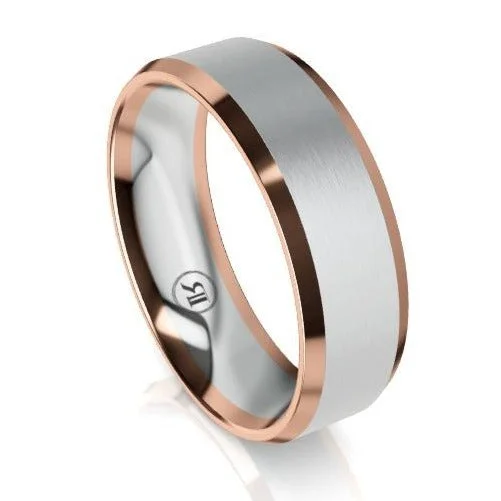 The Vanguard White and Rose Gold Bevelled Wedding Ring