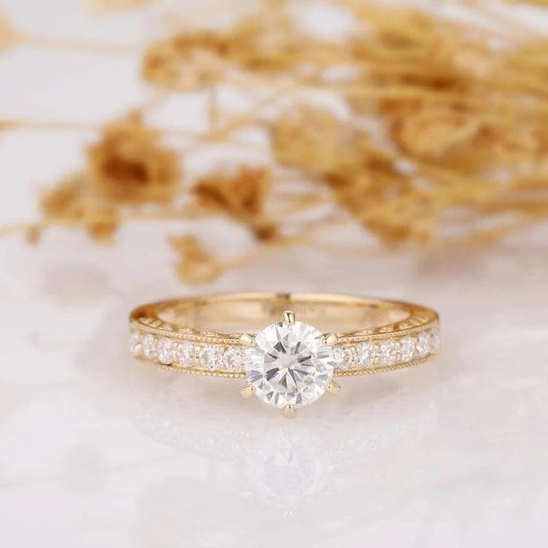 14k Yellow Gold 1ct Diamond Filigree Style Engagement Ring