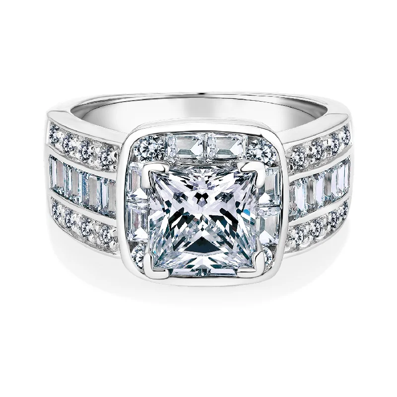 Dress ring with 3.6 carats* of diamond simulants in 10 carat white gold