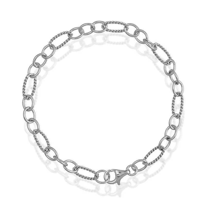 Sterling Silver  Alernating Ovals & Designed Ovals Bracelet