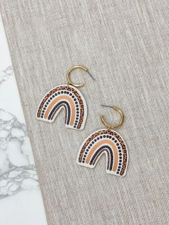 Leopard Rainbow Leather Dangle Earrings