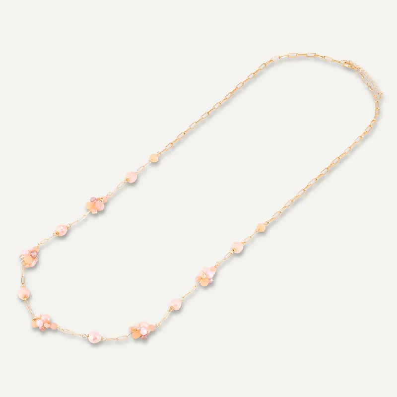 Pink Crystal Cluster Long Necklace In Gold-Tone