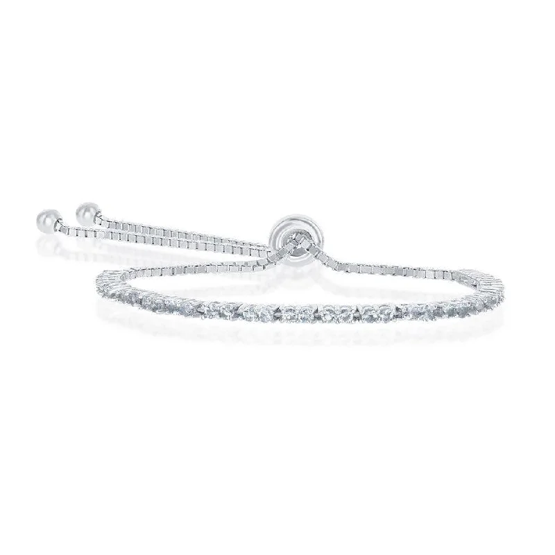 Sterling Silver 2mm Aquamarine CZ 'March Birthstone' Bracelet